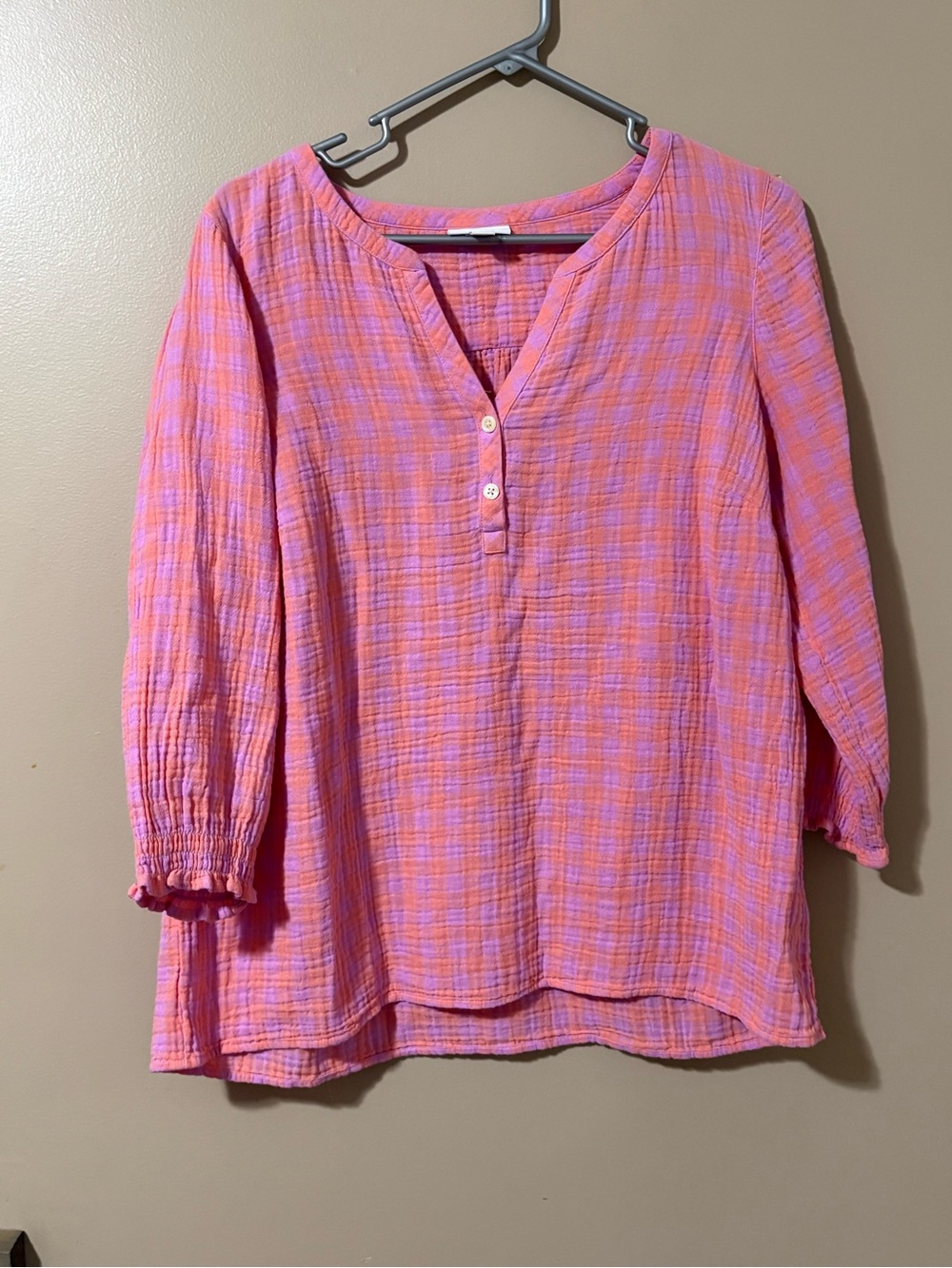 Women's Pink Plaid Button J Jill Top